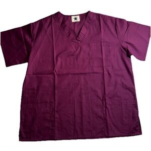 Black Star Unisex Scrub Top Size XL Burgundy Medical Uniform